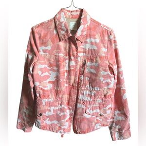 Gap Womens Cotton Utility Jacket Camo Zip & Snap Close Drawstring Pocket Size Lg